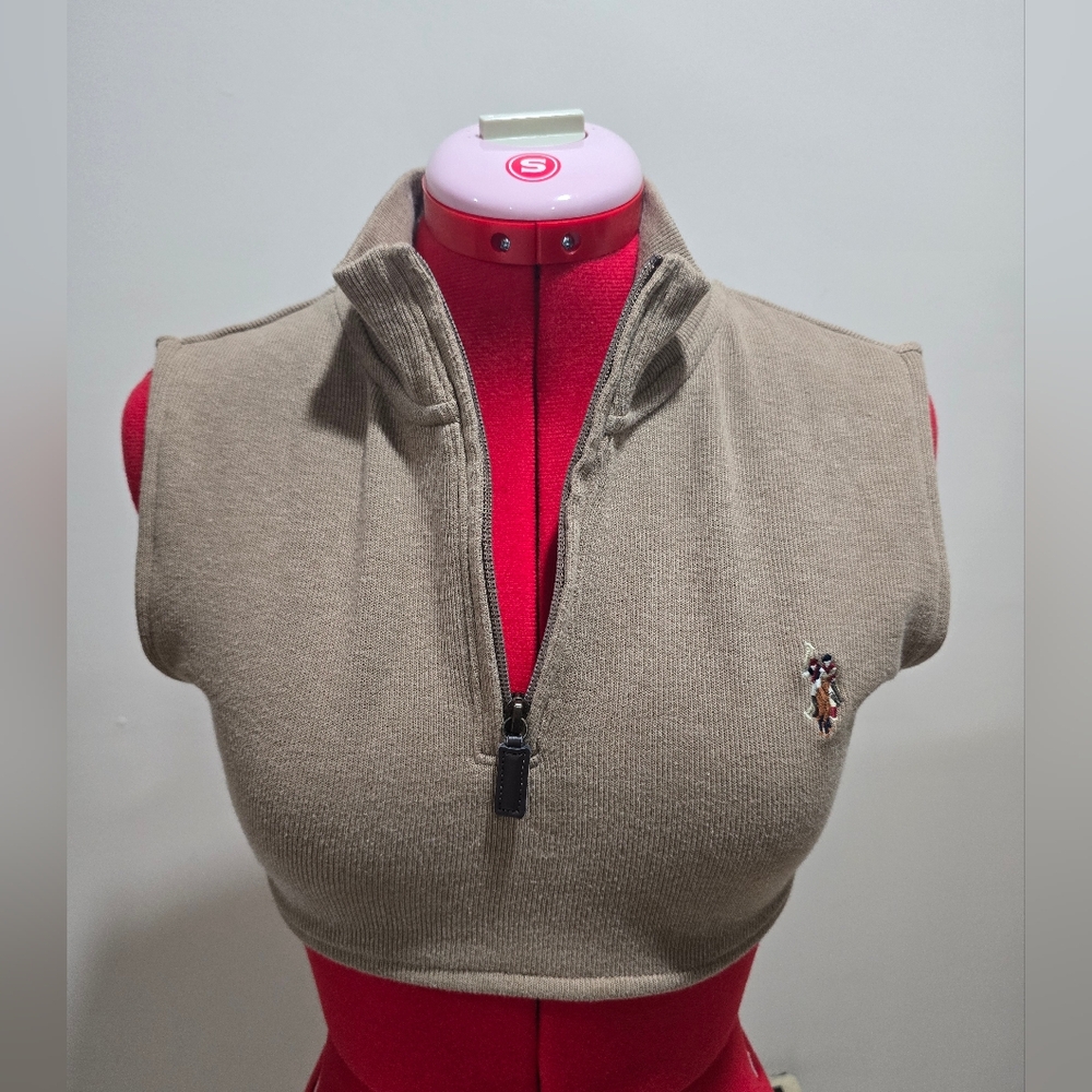 Polo by Ralph Lauren Tan Zip-Up Crop Top Vest